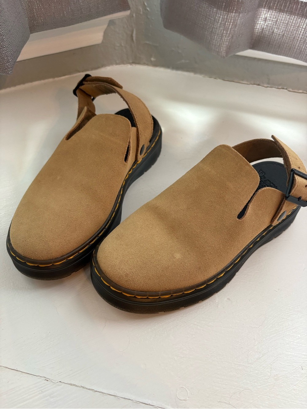 Dr Marten tan suede mules
